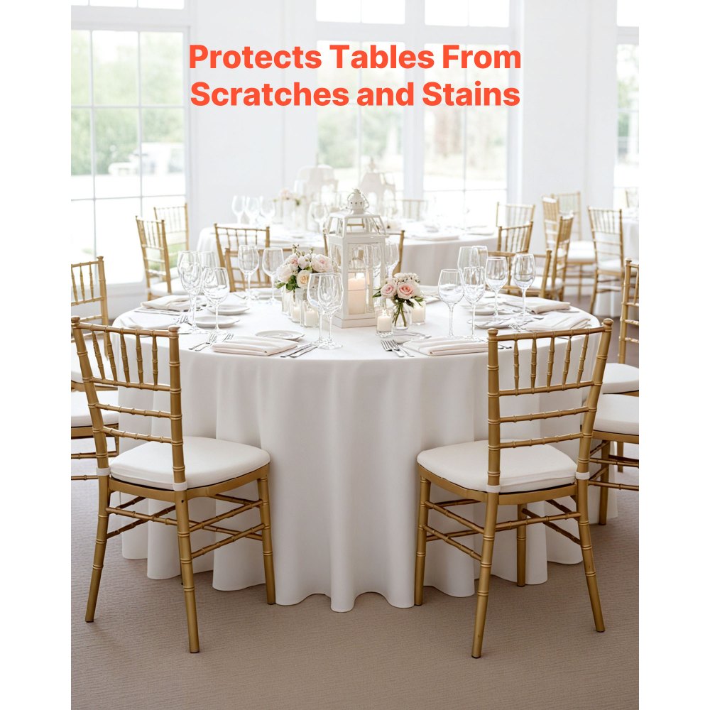VEVOR White Round Tablecloths 6 Pack, 132 Inches in Diameter, Stain- & Wrinkle- Resistant, Machine Washable Table Clothes, Polyester Fabric Table Covers for Wedding, Party, Banquet, Formal Events