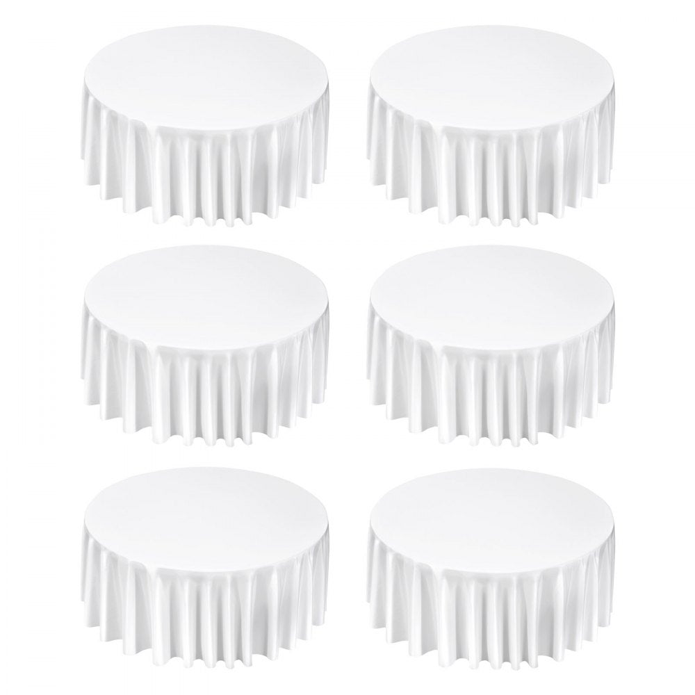 VEVOR White Round Tablecloths 6 Pack, 132 Inches in Diameter, Stain- & Wrinkle- Resistant, Machine Washable Table Clothes, Polyester Fabric Table Covers for Wedding, Party, Banquet, Formal Events