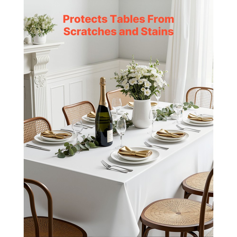 VEVOR White Tablecloths for Rectangle Tables, 10 Pack, 60 x 102 Inches, Reusable and Machine Washable Table Clothes, Wrinkle-Resistant Polyester Fabric Table Covers for Wedding, Party, Banquet