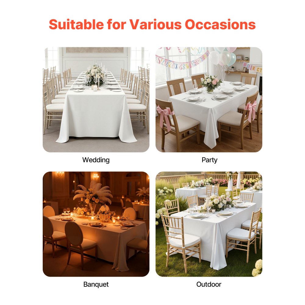 VEVOR White Tablecloths for Rectangle Tables, 10 Pack, 70 x 120 Inches, Reusable and Machine Washable Table Clothes, Wrinkle-Resistant Polyester Fabric Table Covers for Wedding, Party, Banquet