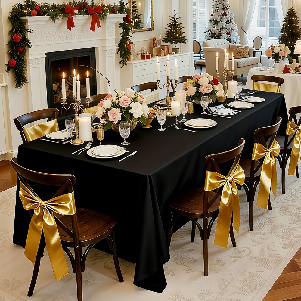 VEVOR Black Tablecloths for Rectangle Tables, 6 Pack, 70 x 120 Inches, Reusable and Machine Washable Table Clothes, Wrinkle-Resistant Polyester Fabric Table Covers for Wedding, Party, Banquet