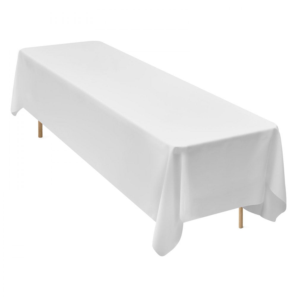 VEVOR White Tablecloths for Rectangle Tables, 6 Pack, 90 x 132 Inches, Reusable and Machine Washable Table Clothes, Wrinkle-Resistant Polyester Fabric Table Covers for Wedding, Party, Banquet