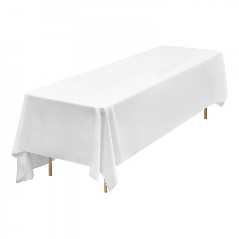 VEVOR White Tablecloths for Rectangle Tables, 6 Pack, 90 x 132 Inches, Reusable and Machine Washable Table Clothes, Wrinkle-Resistant Polyester Fabric Table Covers for Wedding, Party, Banquet