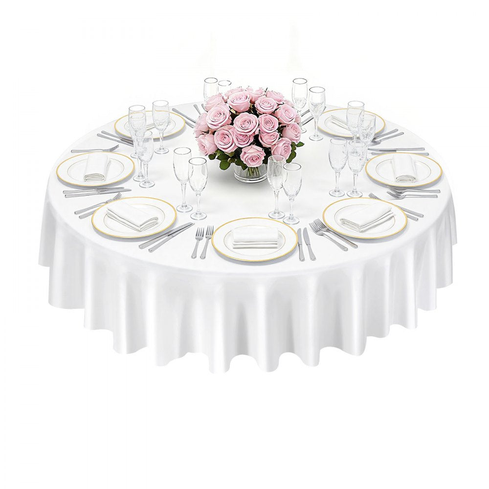 VEVOR White Round Tablecloths 10 Pack, 90 Inches in Diameter, Stain- & Wrinkle- Resistant, Machine Washable Table Clothes, Polyester Fabric Table Covers for Wedding, Party, Banquet, Formal Events