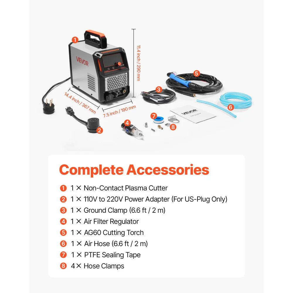 VEVOR Plasma Cutter, 65A Non-Touch Pilot Arc Plasma Cutting Machine, 110V/220V Dual Voltage Digital Display IGBT Inverter - with 2T/4T Function & Adjustable PA/PT Time for Home Repairs, Workshops