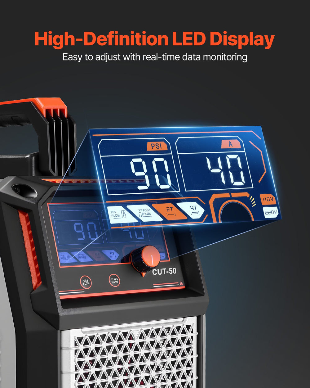 VEVOR Plasma Cutter, 50A Plasma Cutting Machine, 110V/220V Dual Voltage Digital Display IGBT Inverter - with 2T/4T Function & Adjustable PA/PT Time for Home Repairs, Workshops