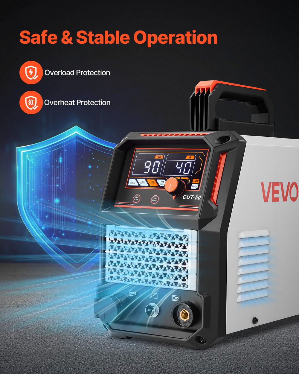 VEVOR Plasma Cutter, 50A Plasma Cutting Machine, 110V/220V Dual Voltage Digital Display IGBT Inverter - with 2T/4T Function & Adjustable PA/PT Time for Home Repairs, Workshops