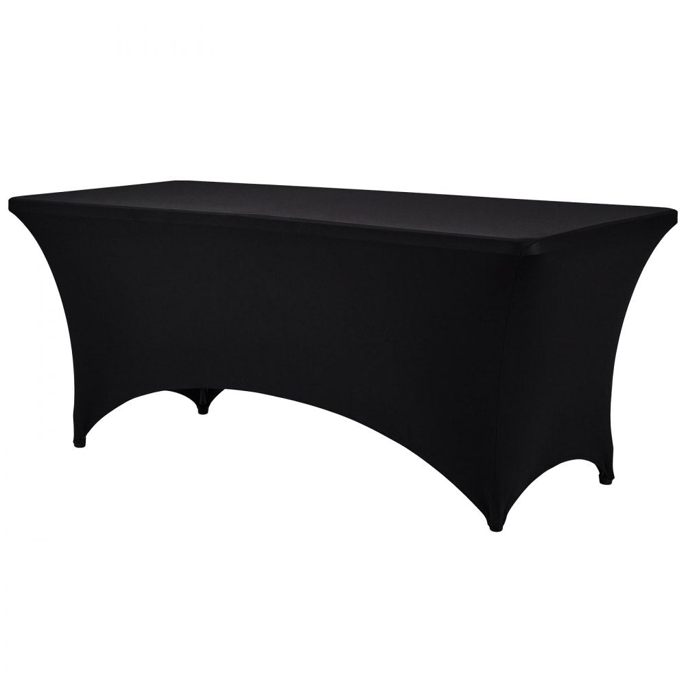 VEVOR Rectangular Spandex Tablecloths, 6 ft 12 Pack, Black Polyester Covers, for Party Wedding Banquet Festival, Tight, Fitted Table Cloth, Washable, Reusable, Wrinkle Resistant Table Cover