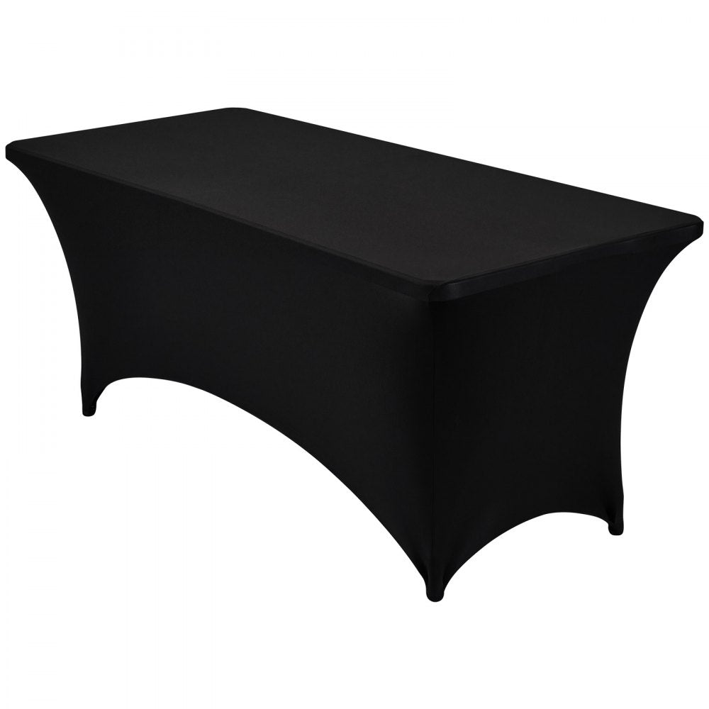 VEVOR Rectangular Spandex Tablecloths, 6 ft 12 Pack, Black Polyester Covers, for Party Wedding Banquet Festival, Tight, Fitted Table Cloth, Washable, Reusable, Wrinkle Resistant Table Cover