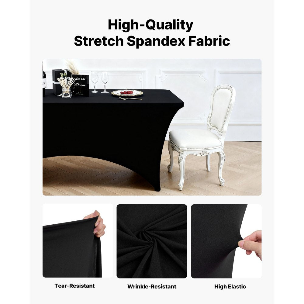VEVOR 6 Pack Table Cloth for 6FT Rectangular Fitted Events, Wrinkle-Resistant Stretch Black Table Covers, Washable Spandex Tablecloth Protector, for Party, Wedding, Cocktail, Banquet, Festival