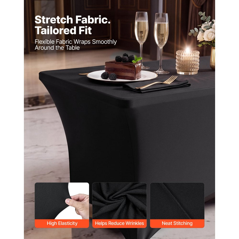 VEVOR Rectangular Spandex Tablecloths, 8 ft 10 Pack, Black Polyester Covers, for Party Wedding Banquet Festival, Tight, Fitted Table Cloth, Washable, Reusable, Wrinkle Resistant Table Cover