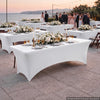 VEVOR Rectangular Spandex Tablecloths, 8 ft 10 Pack, White Polyester Covers, for Party Wedding Banquet Festival, Tight, Fitted Table Cloth, Washable, Reusable, Wrinkle Resistant Table Cover