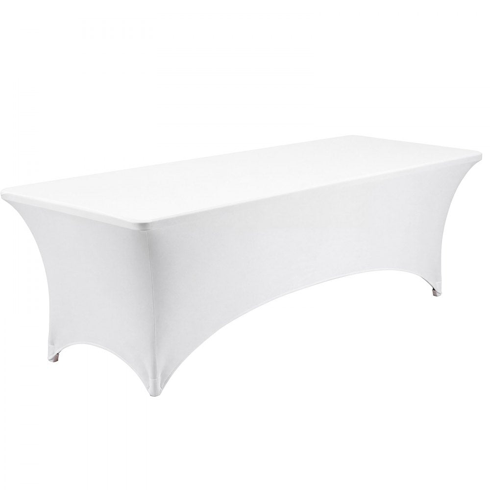 VEVOR Rectangular Spandex Tablecloths, 8 ft 10 Pack, White Polyester Covers, for Party Wedding Banquet Festival, Tight, Fitted Table Cloth, Washable, Reusable, Wrinkle Resistant Table Cover