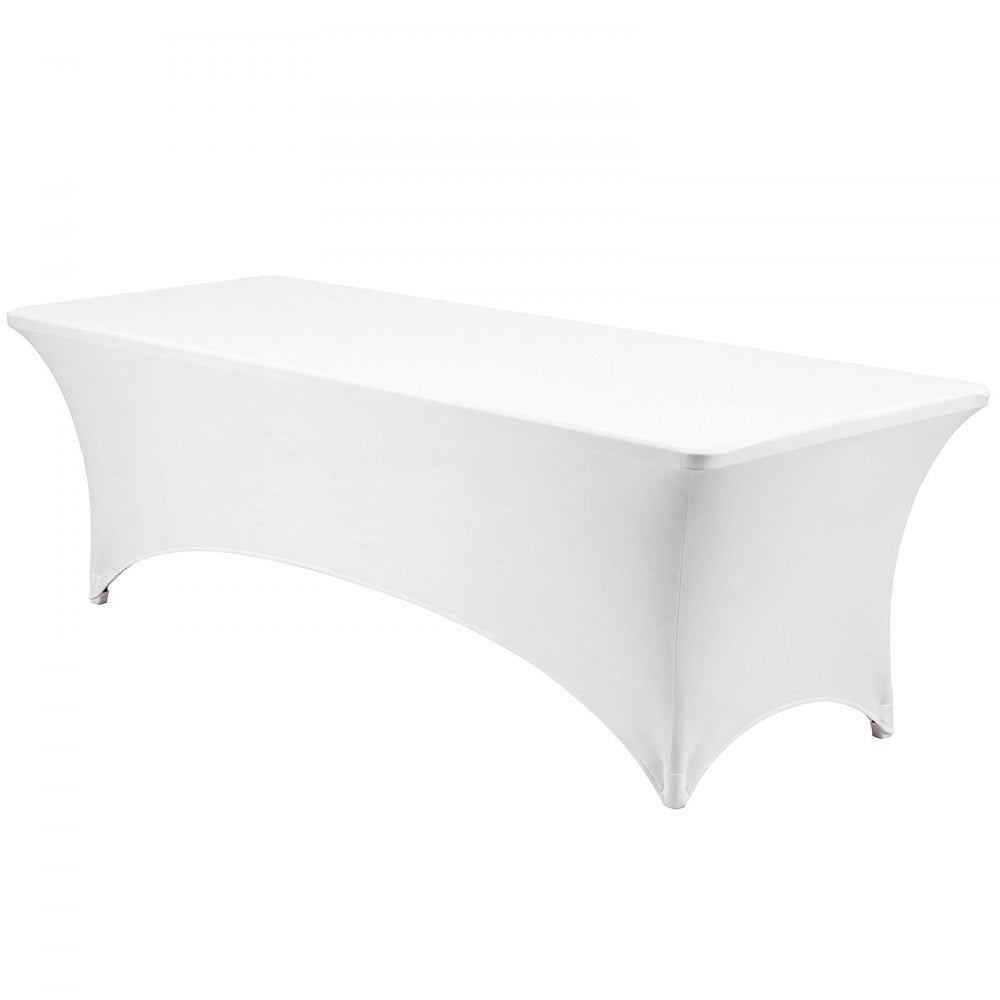 VEVOR Rectangular Spandex Tablecloths, 8 ft 10 Pack, White Polyester Covers, for Party Wedding Banquet Festival, Tight, Fitted Table Cloth, Washable, Reusable, Wrinkle Resistant Table Cover