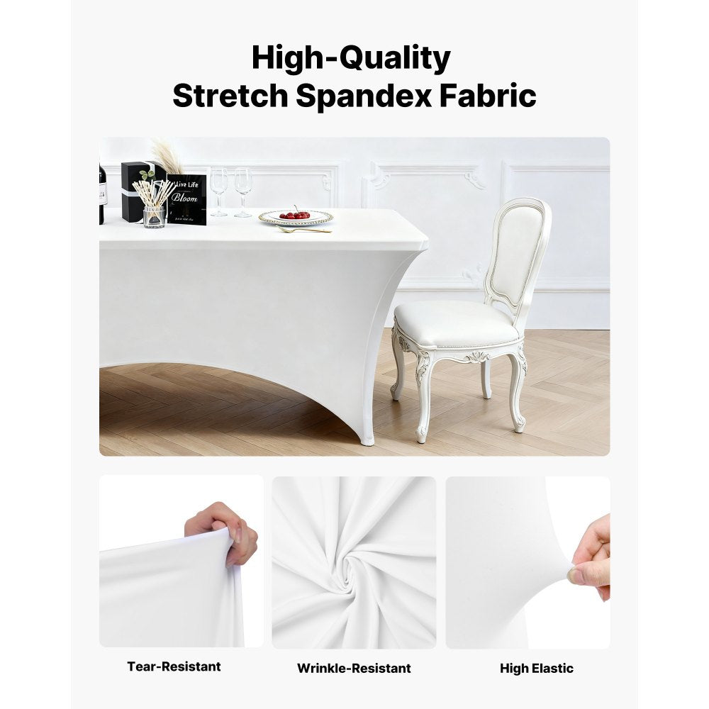VEVOR 6 Pack Table Cloth for 8FT Rectangular Fitted Events, Wrinkle-Resistant Stretch White Table Covers, Washable Spandex Tablecloth Protector, for Party, Wedding, Cocktail, Banquet, Festival