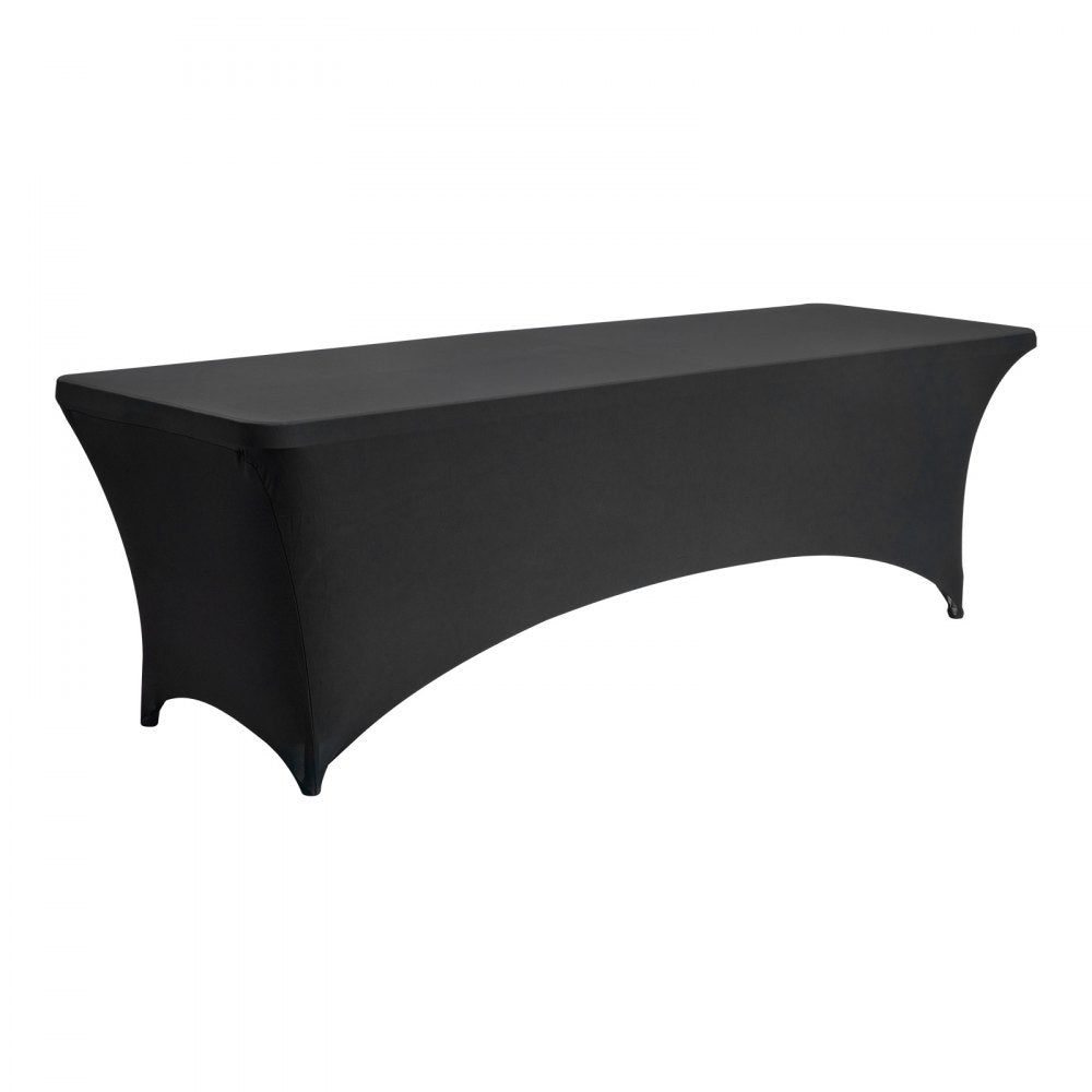 VEVOR 6 Pack Table Cloth for 8FT Rectangular Fitted Events, Wrinkle-Resistant Stretch Black Table Covers, Washable Spandex Tablecloth Protector, for Party, Wedding, Cocktail, Banquet, Festival