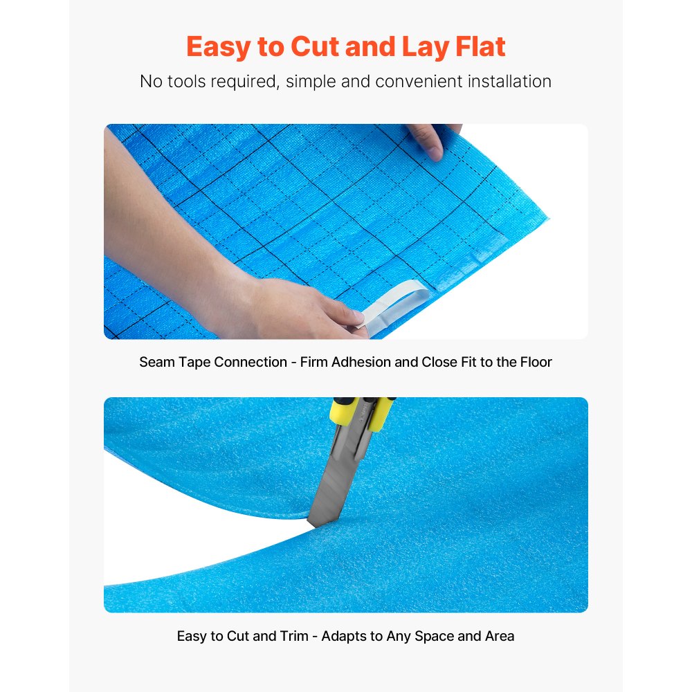 VEVOR Floor Underlayment 200 sq. ft/Roll, 3-in-1 3 mm Thick Flooring Padding with Tape & Vapor Barrier, Heavy Duty EPE Foam with Blue PE, Soundproofing and Noise Reduction,for Laminate Wood Floors