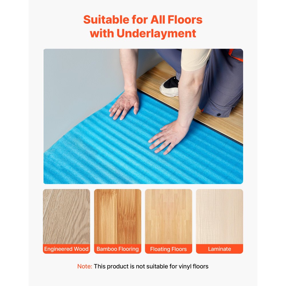 VEVOR Floor Underlayment 200 sq. ft/Roll, 3-in-1 3 mm Thick Flooring Padding with Tape & Vapor Barrier, Heavy Duty EPE Foam with Blue PE, Soundproofing and Noise Reduction,for Laminate Wood Floors
