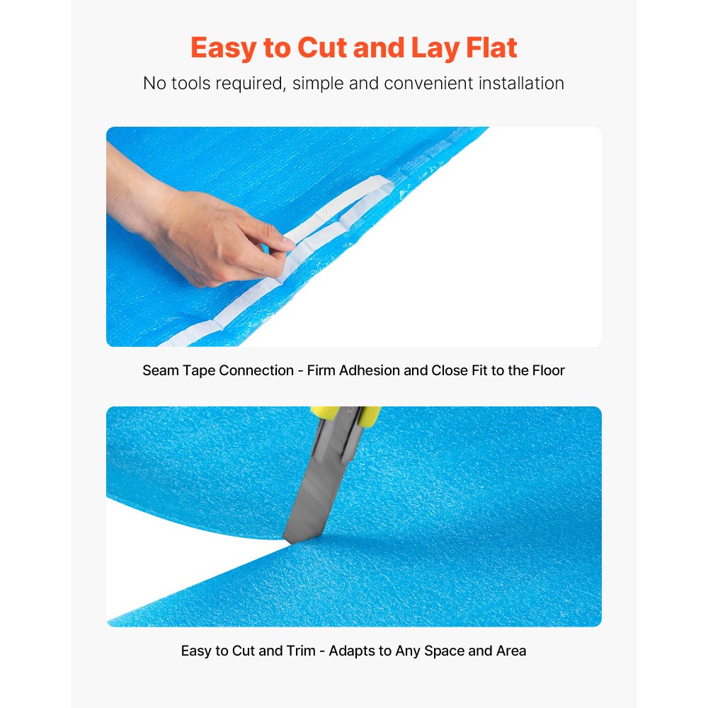 VEVOR Floor Underlayment 300 sq. ft, 3-in-1 2 mm Thick Flooring Padding with Tape & Vapor Barrier, Heavy Duty EPE Foam Soundproofing & Noise Reduction, for Laminate Wood (3 Rolls x 100 sq. ft)