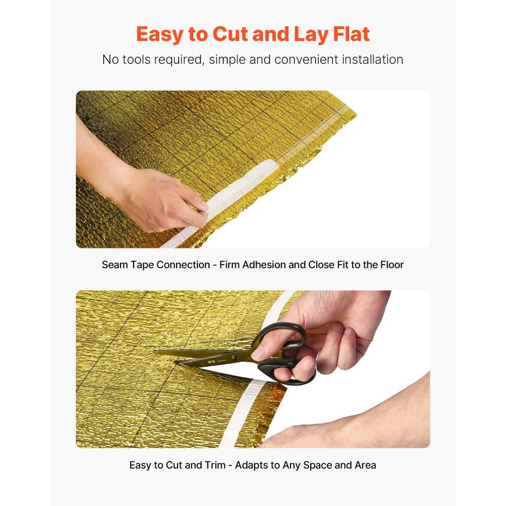 VEVOR Floor Underlayment 200 sq. ft/Roll, 3-in-1 3 mm Thick Flooring Padding with Tape & Vapor Barrier, Heavy Duty EPE Foam with Gold PE, Soundproofing and Noise Reduction, for Laminate Wood Floors