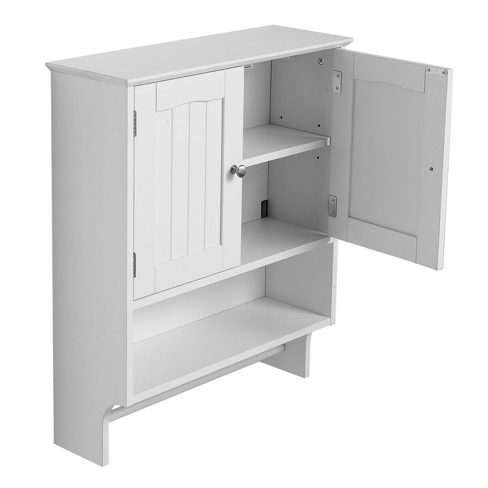 VEVOR Bathroom Wall Cabinet, 2 Doors and Adjustable Shelf, Over the Toilet Storage Medicine Cabinet Wall Mounted, Hanging Organizer with Open Partition and Towel Bar for Laundry Room Kitchen, White