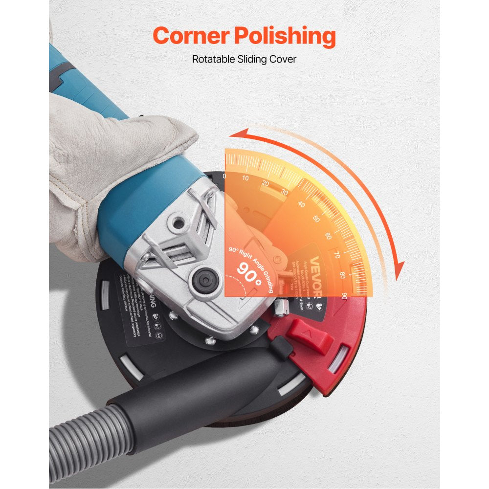VEVOR Grinding Dust Shroud for Angle Grinder, Universal 4-5 in, Surface Grinder Dust Shroud with 6 Clamping Washers, Connect to Vacuum Cleaner, Suitable for Grinding Wood Concrete Wall Stone