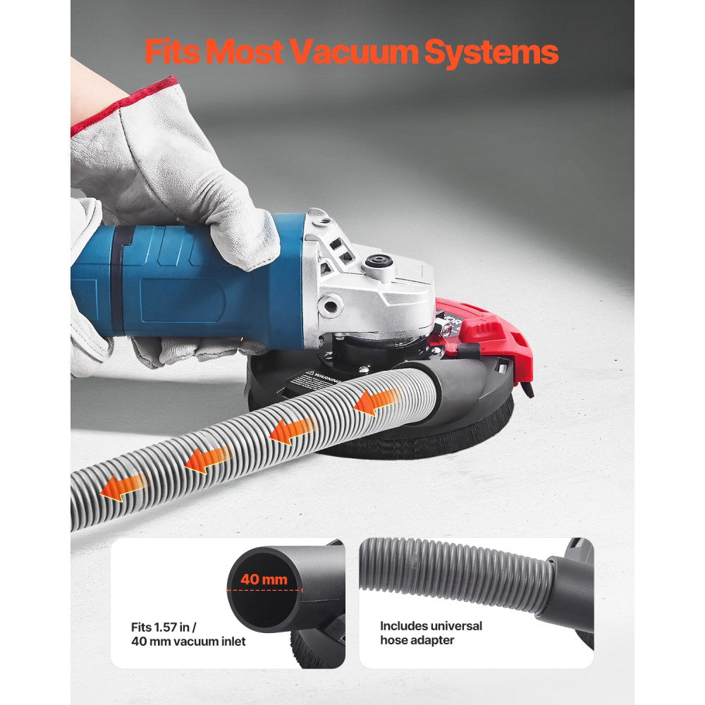 VEVOR Grinding Dust Shroud for Angle Grinder, Universal 4-5 in, Surface Grinder Dust Shroud with 6 Clamping Washers, Connect to Vacuum Cleaner, Suitable for Grinding Wood Concrete Wall Stone