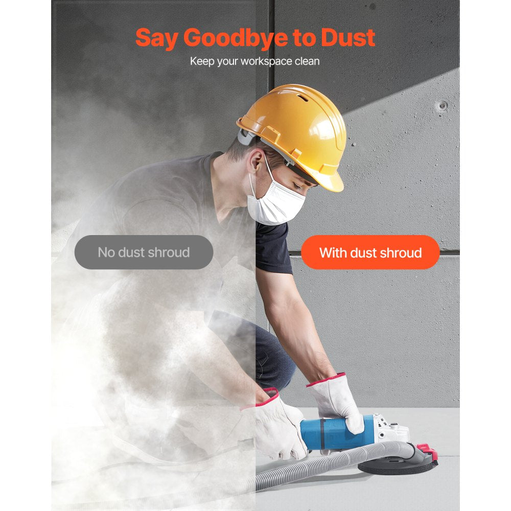 VEVOR Grinding Dust Shroud for Angle Grinder, Universal 4-5 in, Surface Grinder Dust Shroud with 6 Clamping Washers, Connect to Vacuum Cleaner, Suitable for Grinding Wood Concrete Wall Stone