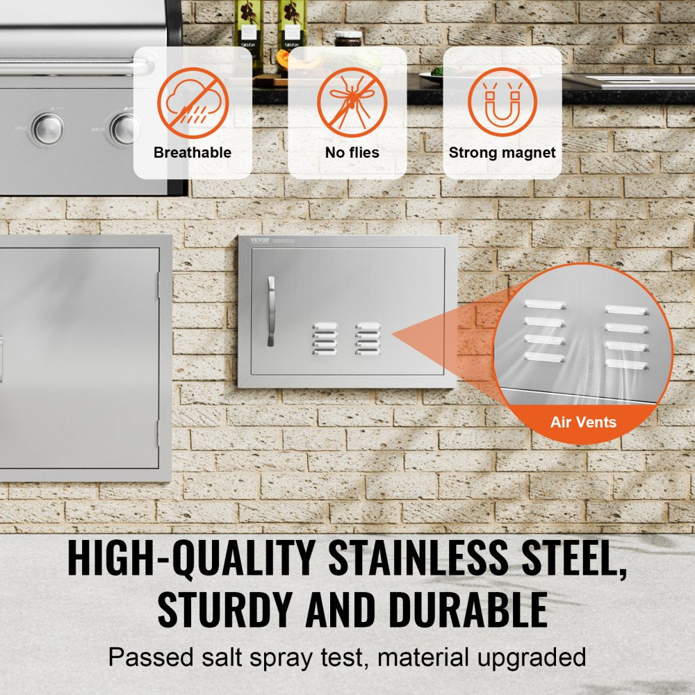 VEVOR BBQ Access Door, 20W x 14H Inch Single Outdoor Kitchen Door, Stainless Steel Flush Mount Door, Wall Vertical Door with Handle and vents, for BBQ Island, Grilling Station, Outside Cabinet