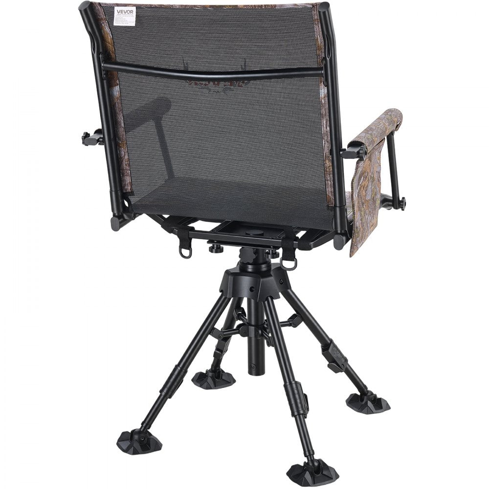 VEVOR 360° Silent Swivel Hunting Chair, 350 lb Blind Chair, Adjustable Legs, Foldable Portable Ground Stool Seat, Breathable Teslin Mesh, Wide Duck Feet, Armrests with Storage Bag & Shoulder Strap
