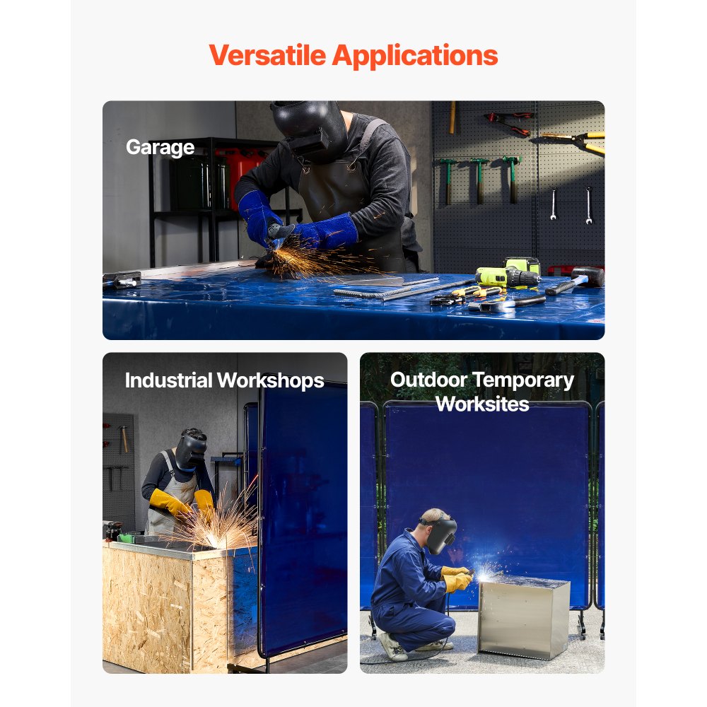 VEVOR Welding Screen with Frame, 6 x 6 FT Welding Curtain Screen, Flame-Resistant Vinyl Safety Protection Screens with Lockable Swivel Wheels & 6-Level UV Protection for Workshop/Industrial Use, Blue