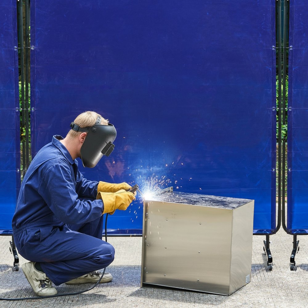 VEVOR Welding Screen with Frame, 6 x 6 FT Welding Curtain Screen, Flame-Resistant Vinyl Safety Protection Screens with Lockable Swivel Wheels & 6-Level UV Protection for Workshop/Industrial Use, Blue