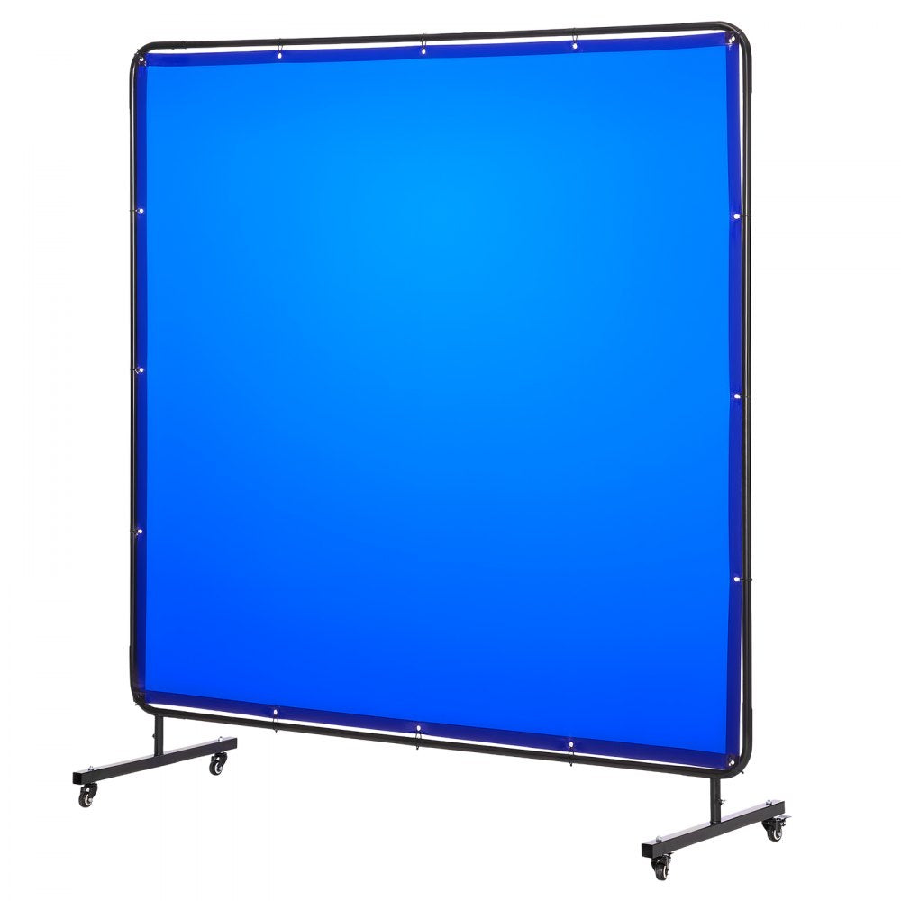 VEVOR Welding Screen with Frame, 6 x 6 FT Welding Curtain Screen, Flame-Resistant Vinyl Safety Protection Screens with Lockable Swivel Wheels & 6-Level UV Protection for Workshop/Industrial Use, Blue