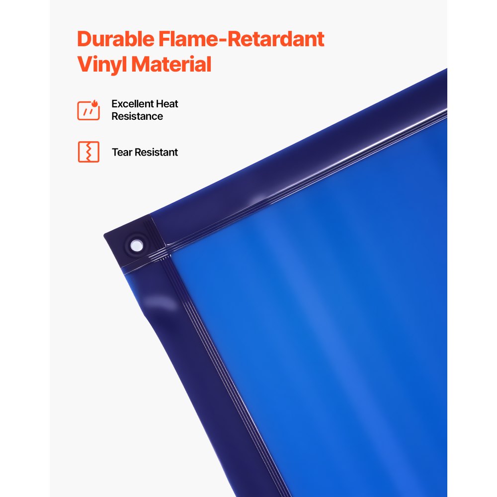 VEVOR Welding Screen with Frame, 6 x 8 FT Welding Curtain Screen, Flame-Resistant Vinyl Safety Protection Screens with Lockable Swivel Wheels & 6-Level UV Protection for Workshop/Industrial Use, Blue