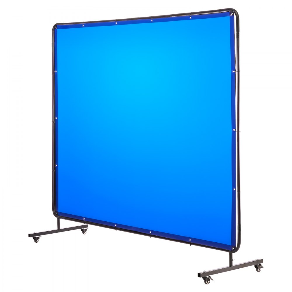 VEVOR Welding Screen with Frame, 6 x 8 FT Welding Curtain Screen, Flame-Resistant Vinyl Safety Protection Screens with Lockable Swivel Wheels & 6-Level UV Protection for Workshop/Industrial Use, Blue