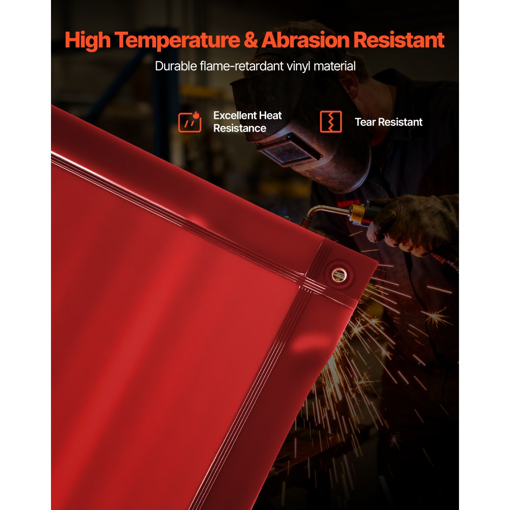 VEVOR 2PCS Welding Curtains, 6 x 8FT Welding Screen Curtain, Flame-Resistant Vinyl Safety Protective Screen with 6-Level UV Protection & Hanging Holes, Portable for Workshop/Industrial Use, Red