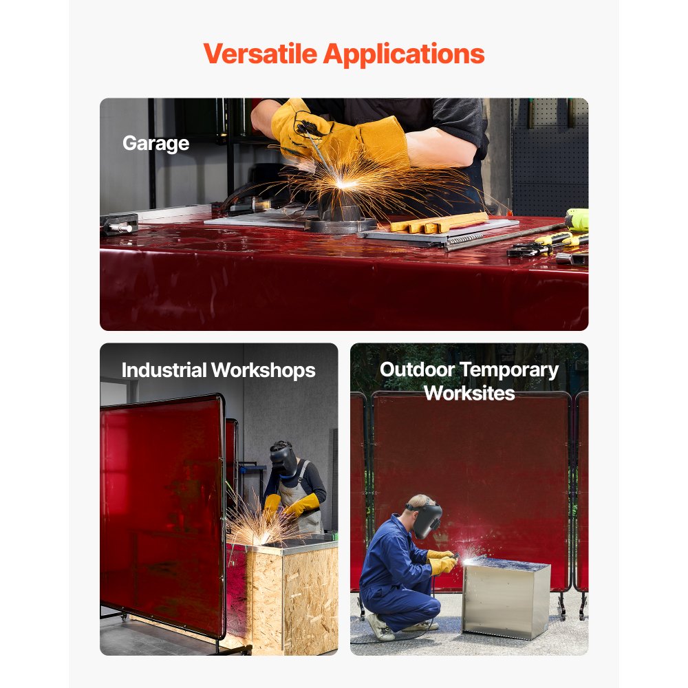 VEVOR 2PCS Welding Curtains, 6 x 8FT Welding Screen Curtain, Flame-Resistant Vinyl Safety Protective Screen with 6-Level UV Protection & Hanging Holes, Portable for Workshop/Industrial Use, Red
