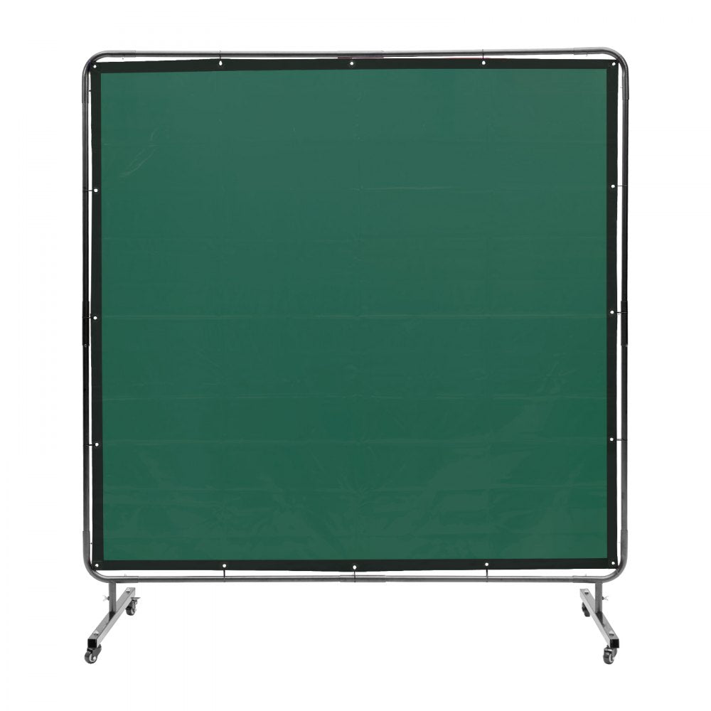 VEVOR Welding Screen with Frame, 6' x 6' Welding Curtain Screen, Flame-Resistant Vinyl Welding Protection Screen on 4 Swivel Wheels (2 Lockable), Moveable & Professional for Workshop/Industrial, Green