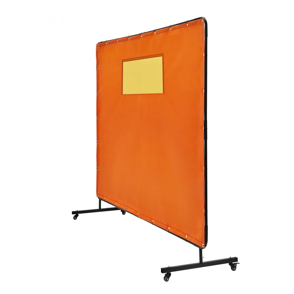 VEVOR Welding Screen with Frame, 6' x 8' Welding Curtain Screens, Flame-Resistant Vinyl Welding Protection Screen with 4 Swivel Wheels (2 Lockable) & Transparent Window for Workshop/Industrial, Yellow