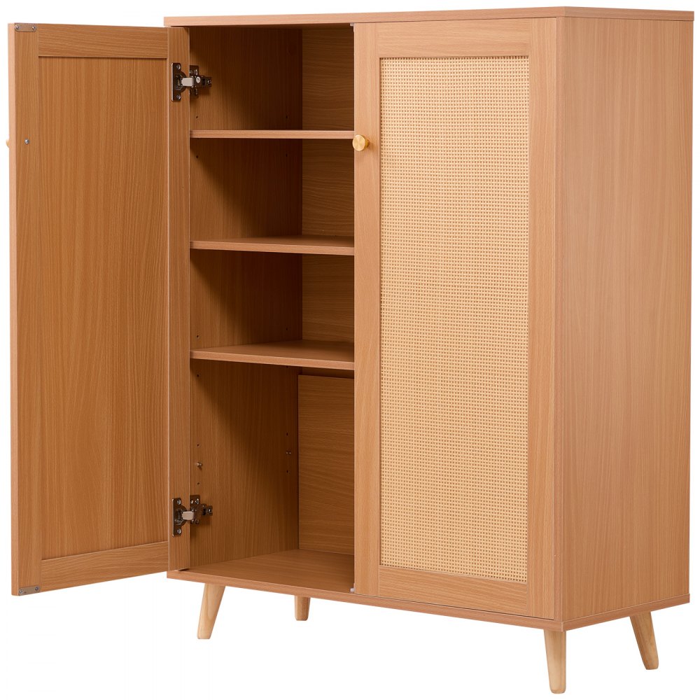 VEVOR Rattan Shoe Cabinet, 5 Tiers Shoe Storage Organizer with 2 Doors and Adjustable Shelves, 40.35" Tall Rattan Shoe Storage Entryway Cabinet Ideal for Entryway, Closet, Hallway, Light Wood Color
