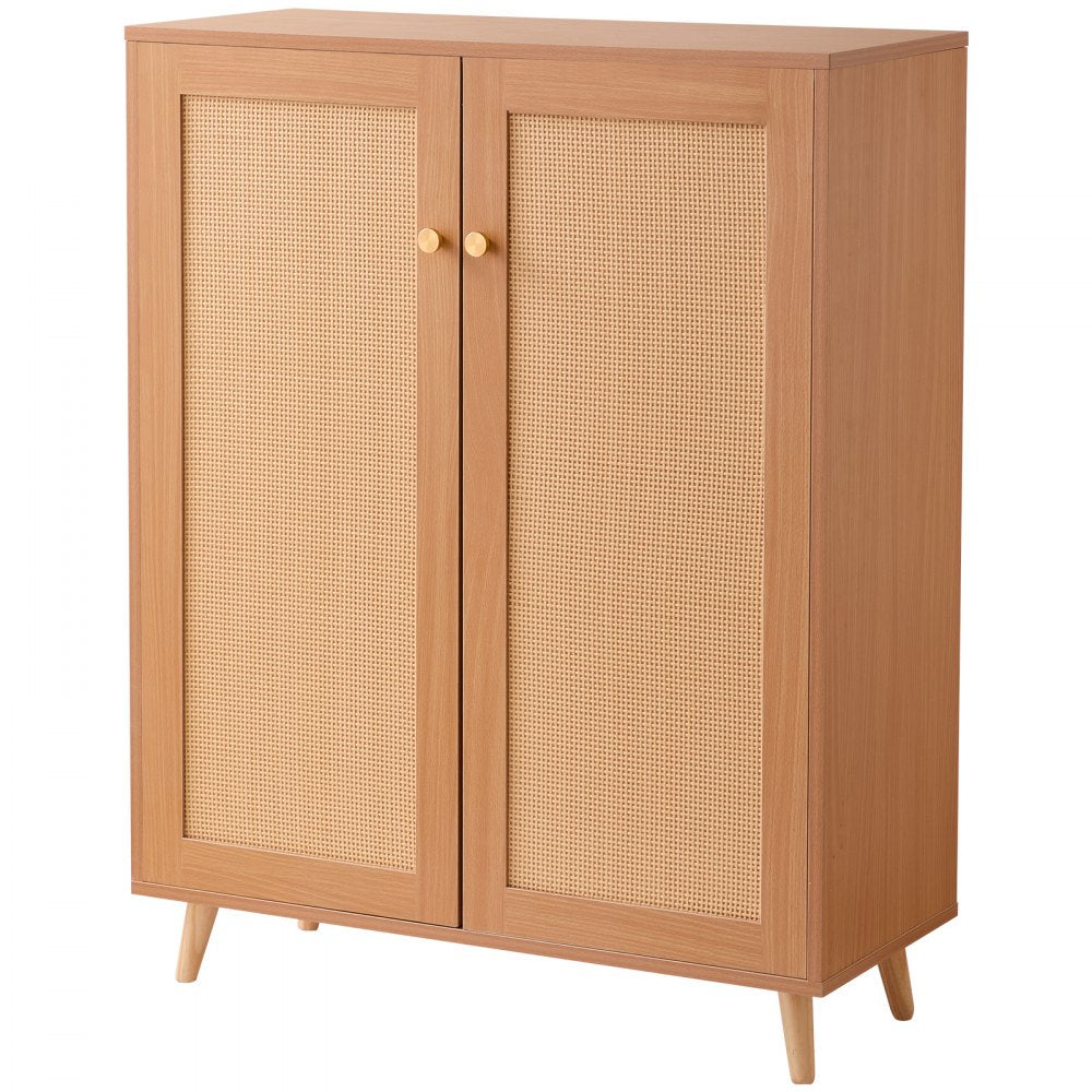 VEVOR Rattan Shoe Cabinet, 5 Tiers Shoe Storage Organizer with 2 Doors and Adjustable Shelves, 40.35" Tall Rattan Shoe Storage Entryway Cabinet Ideal for Entryway, Closet, Hallway, Light Wood Color