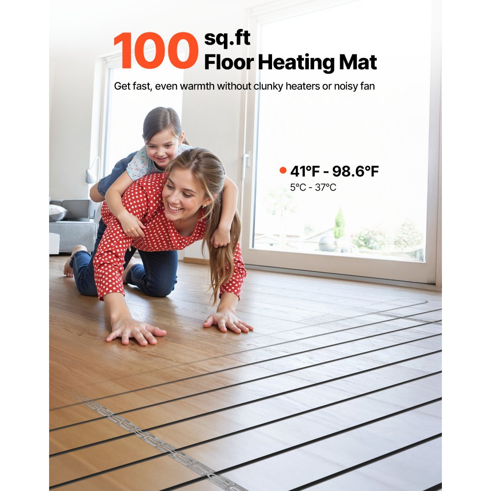VEVOR 100 sqft Underfloor Heating Cable Kit, 120V Electric Radiant Heated Floor System, with Smart Control Thermostat & Alarm, Easy Installation for Tile, Stone, Vinyl, Home Improvement