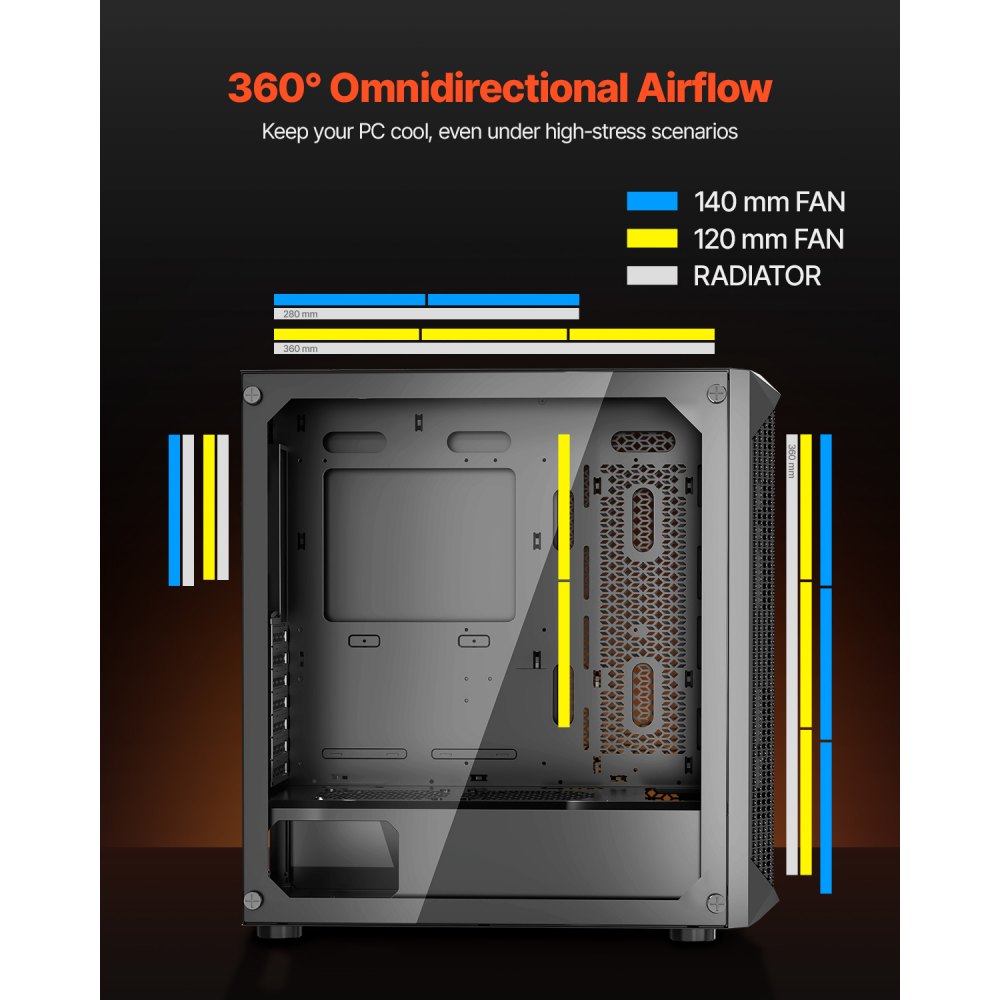 VEVOR PC Gaming Case, Full-Tower, Computer Case with High-Airflow Panel, Magnetic Dust Filter, 3 x 140mm PWM Fans, Cable Management, for GPU up to 410mm in Length, Compatible with E-ATX/ATX/M-ATX/ITX