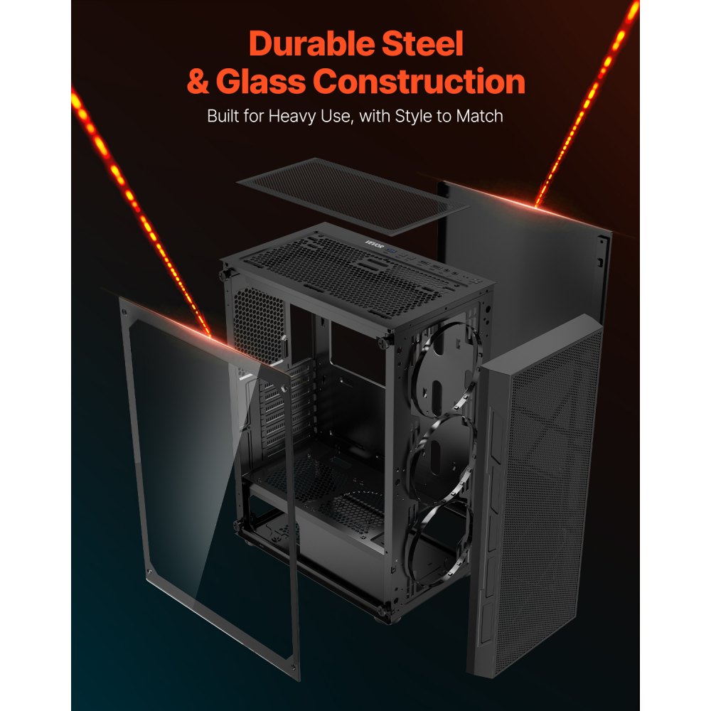 VEVOR PC Gaming Case, Mid-Tower, Computer Case with High-Airflow Tempered Glass Panel, Dust Filter, 3 x 120 mm ARGB Fans, Easy Cable Management, for GPU up to 320 mm in Length, for ATX / M-ATX / ITX