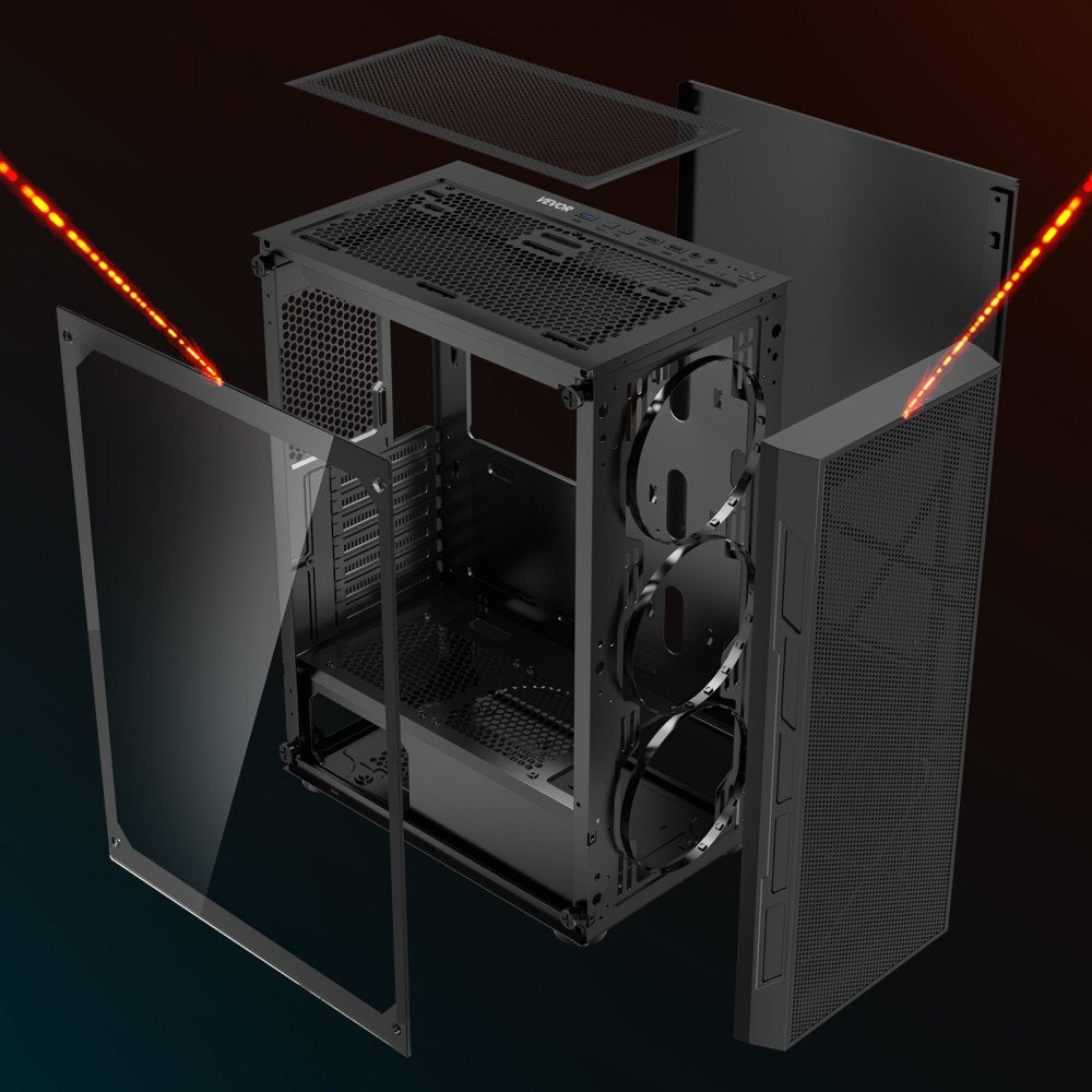 VEVOR PC Gaming Case, Mid-Tower, Computer Case with High-Airflow Tempered Glass Panel, Dust Filter, 3 x 120 mm ARGB Fans, Easy Cable Management, for GPU up to 320 mm in Length, for ATX / M-ATX / ITX