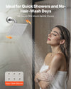 6-inch side mount rainfall shower head quick shower and no-hair-wash days graphic