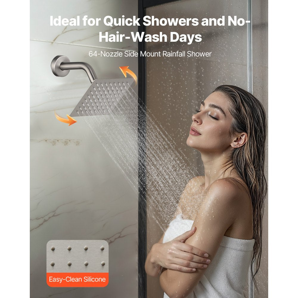 VEVOR Shower Faucet Set, 10 Inch Ceiling Mount Rainfall Shower System with 6 Inch Wall Mount Head and 2 in 1 Handheld Spray, Rotatable 3-Function Dual Rain Head Brass Valve & Trim Kit, Brushed Nickel