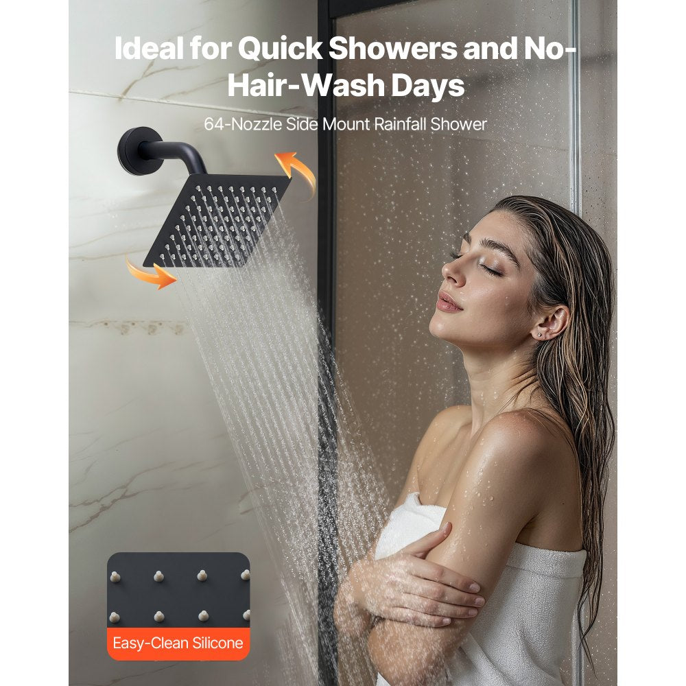 VEVOR Shower Faucet Set, 10 Inch Ceiling Mount Rainfall Shower System with 6 Inch Wall Mount Head and 2 in 1 Handheld Spray, Rotatable 3-Function Dual Rain Head Brass Valve and Trim Kit, Matte Black