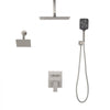 VEVOR Shower Faucet Set, 12 Inch Ceiling Mount Rainfall Shower System with 6 Inch Wall Mount Head and 4 in 1 Handheld Spray, Rotatable 3-Function Dual Rain Head Brass Valve & Trim Kit, Brushed Nickel