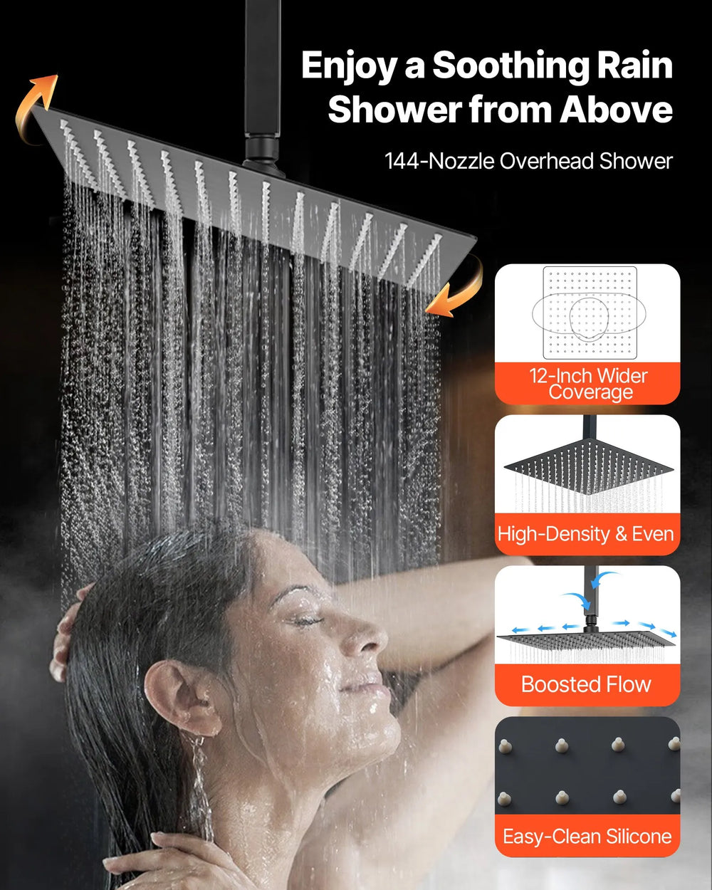 Enjoy a Soothing Rain Shower from Above (12-inch Overhead)